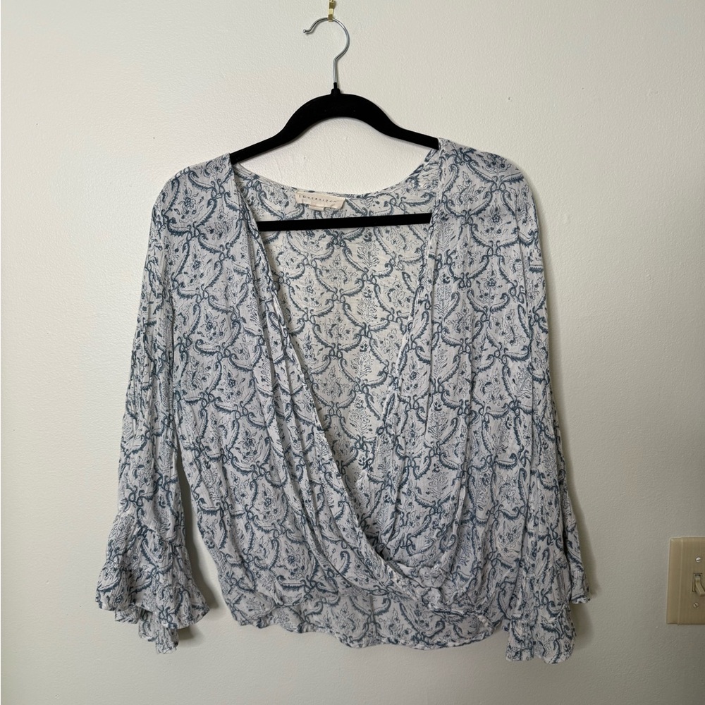 Blue and White Patterned Blouse